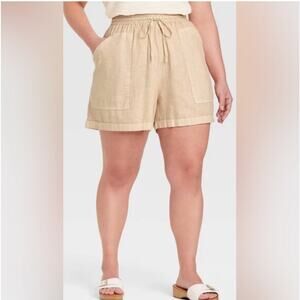 Universal Thread Linen Blend Cream Shorts Elastic Waist NWT 1X